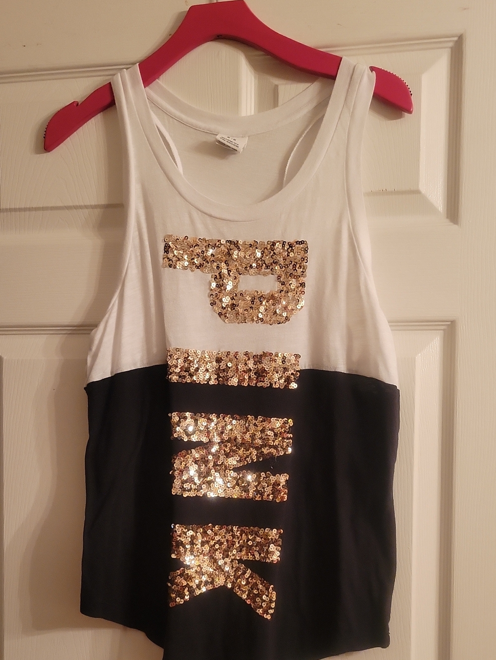 Worn Once Good Sequin Accent Colorblock Tank Top - White & Black